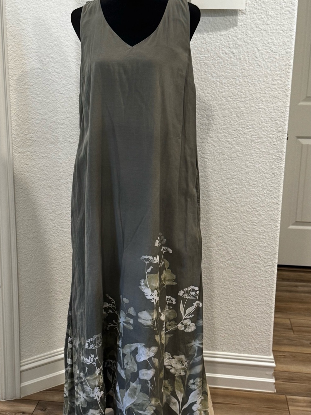 PureJill Olive Green Floral A-Line Maxi Dress Size S Tall